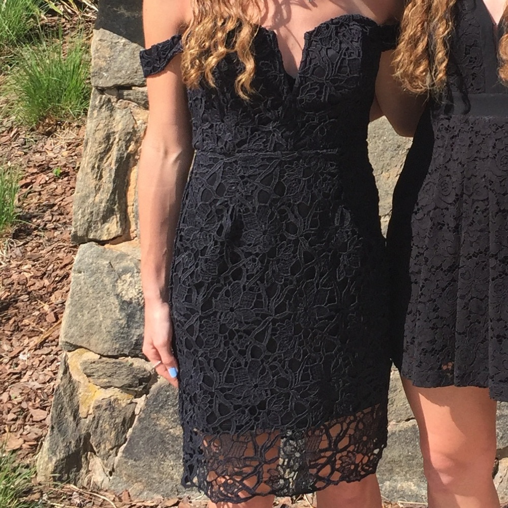 ASTR the label black lace off the shoulder mini dress